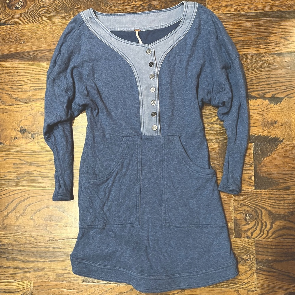 Free People blue & denim dress with pockets XS